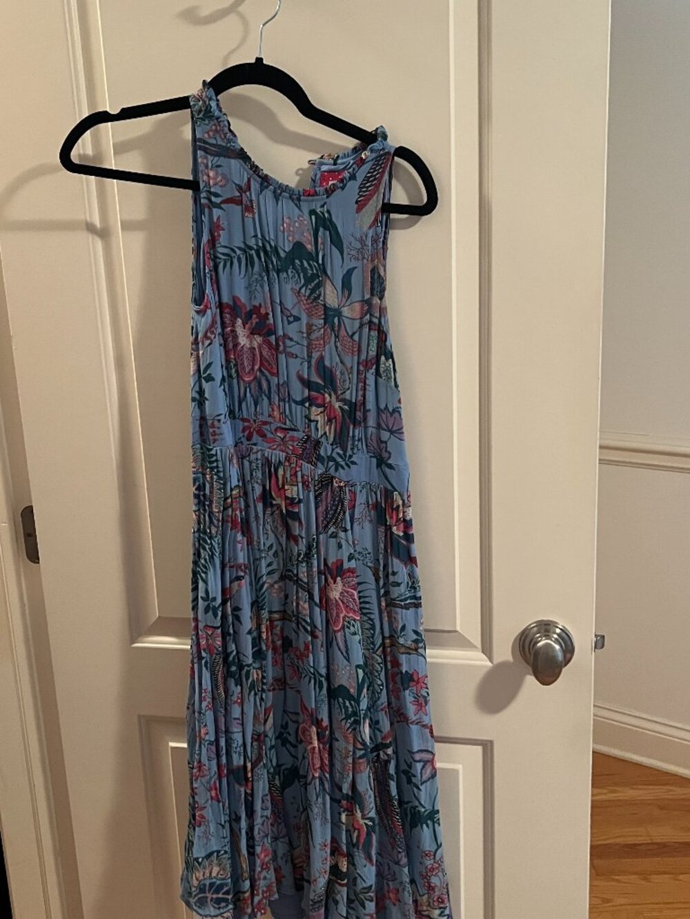Anthropologie Blue Tropical Floral Tiered Midi Dress Size 2 Boho Summer